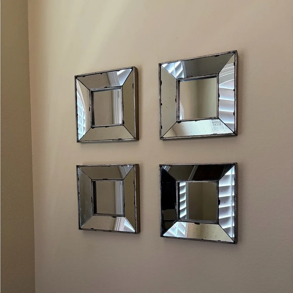 Birch Lane Distressed Square Wall Mirror, 12”, SET OF 4, LIKE NEW